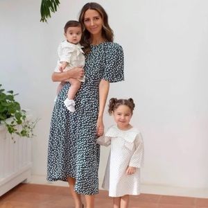 Something Navy for Nordstrom Black and White Floral Print Midi Dress, Size XS